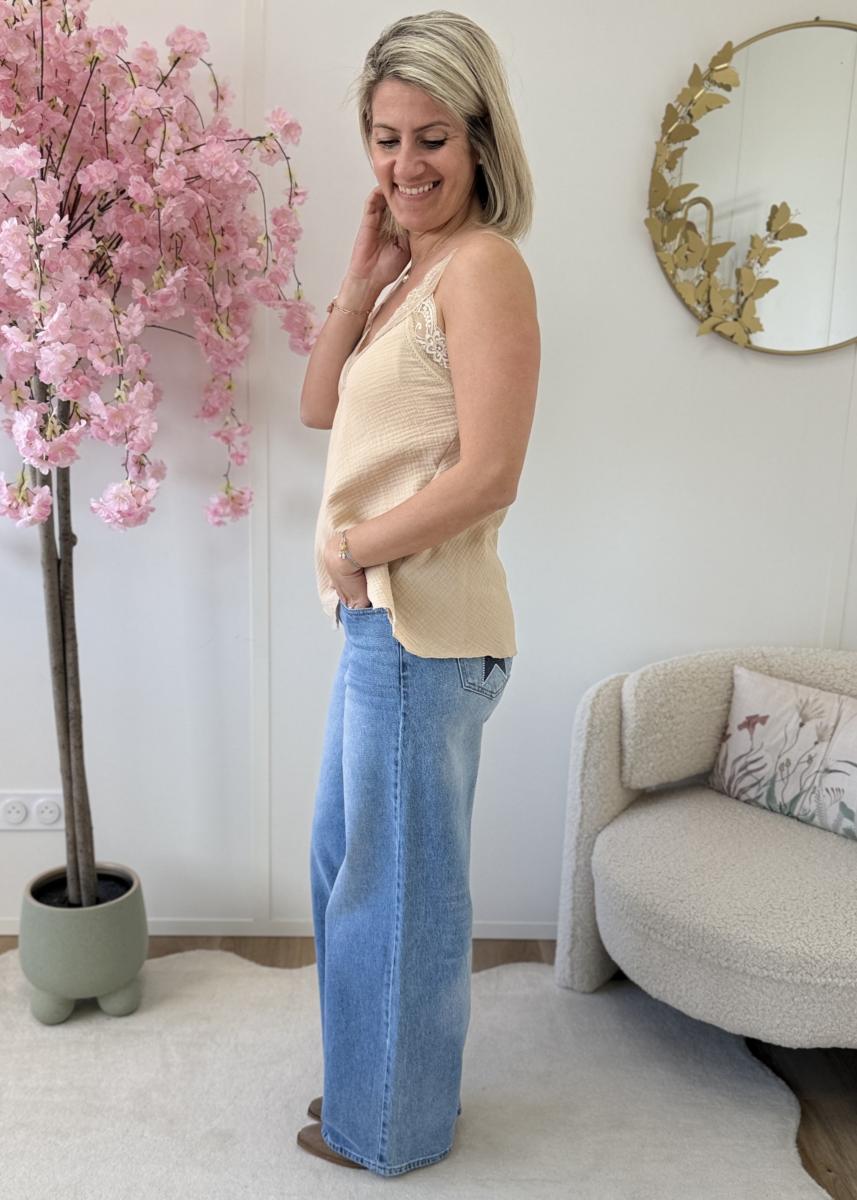 Top en gaze de coton beige