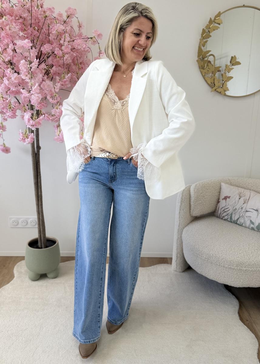 Top en gaze de coton beige