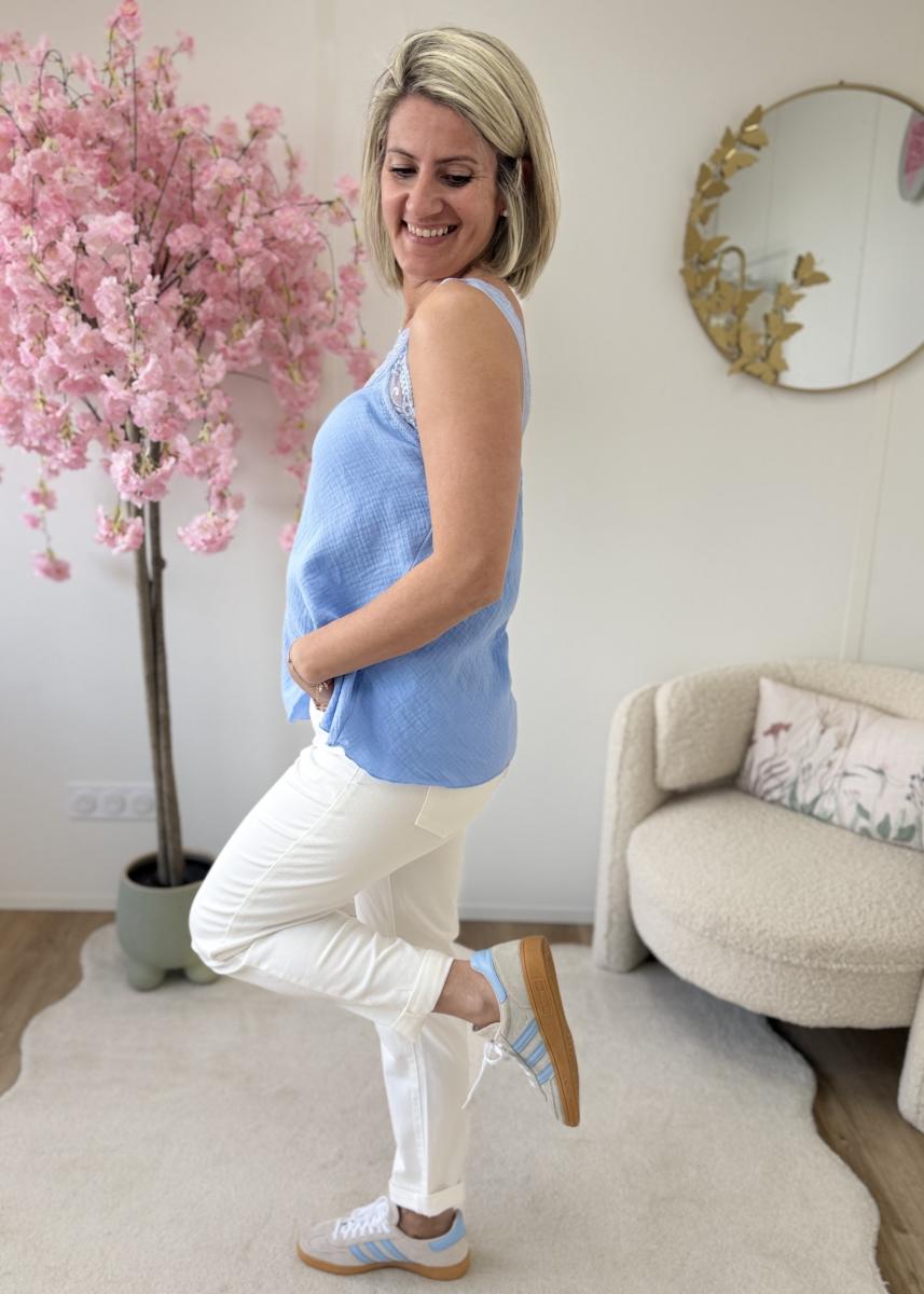 Top en gaze de coton bleu
