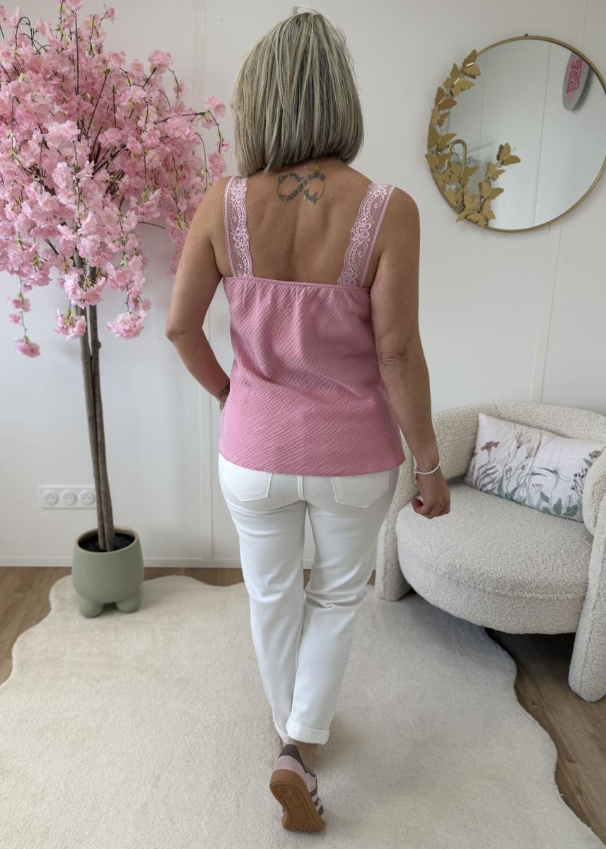 Top en gaze de coton rose