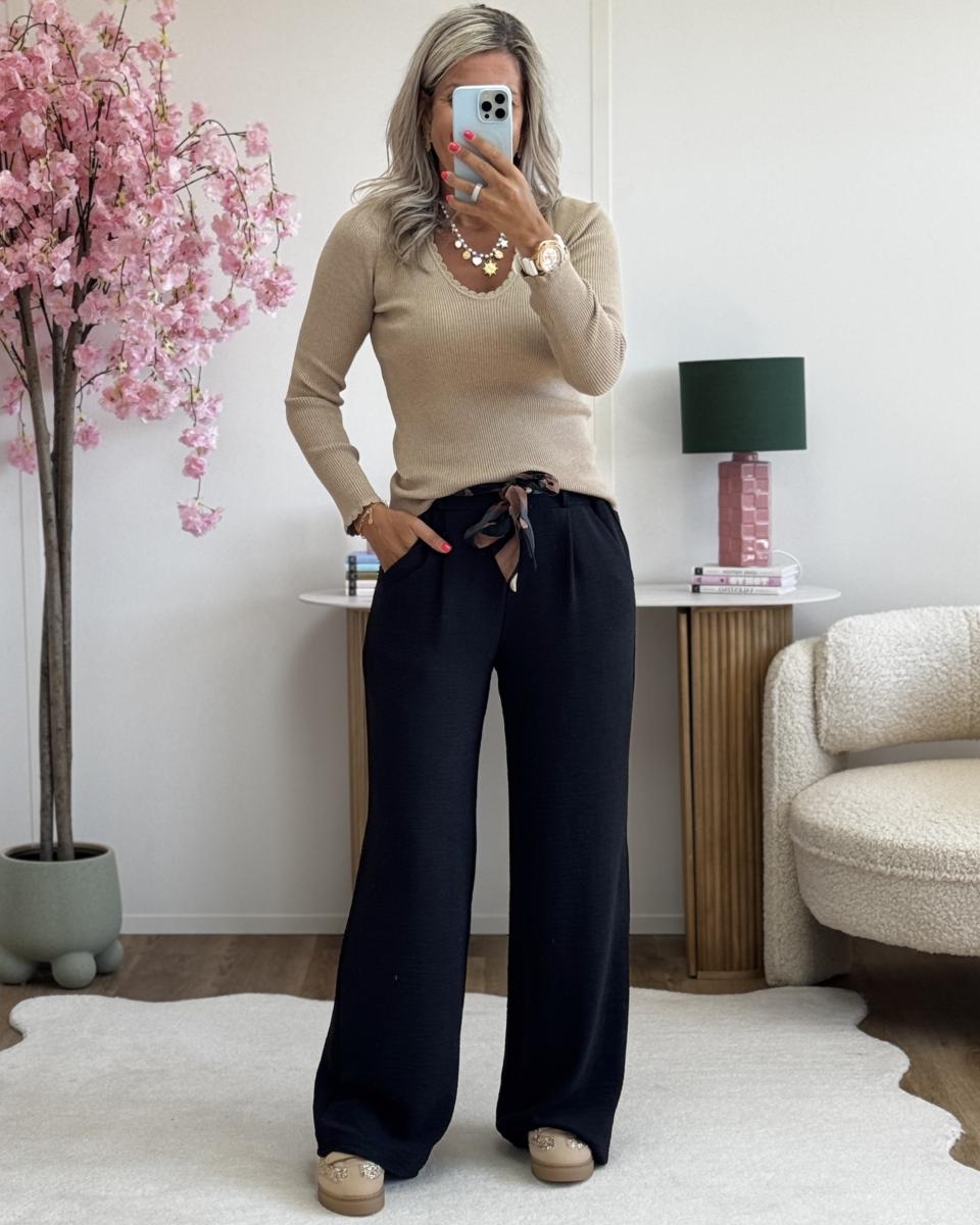Pantalon Paula noir camel
