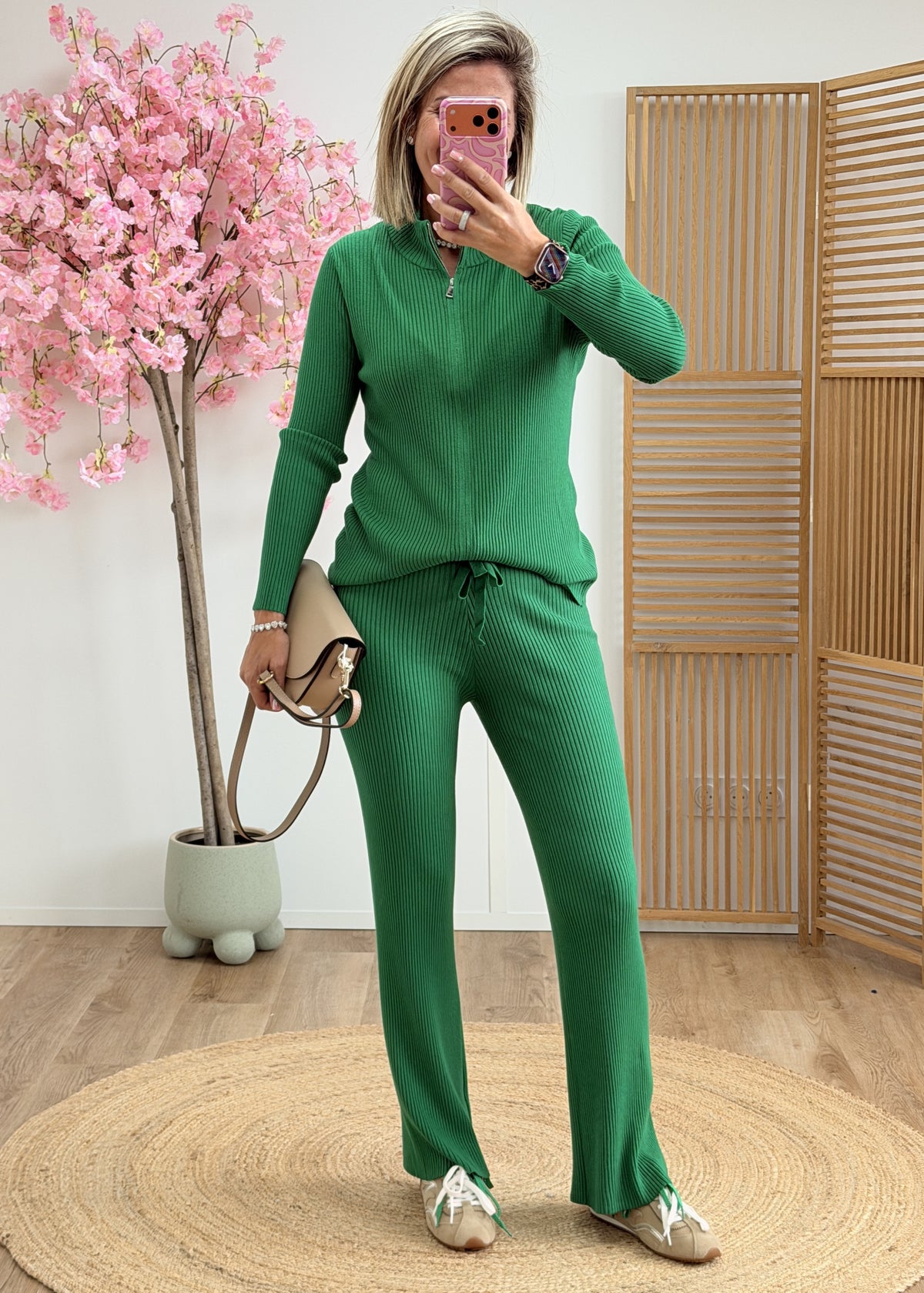 Ensemble en maille pantalon et gilet zippé