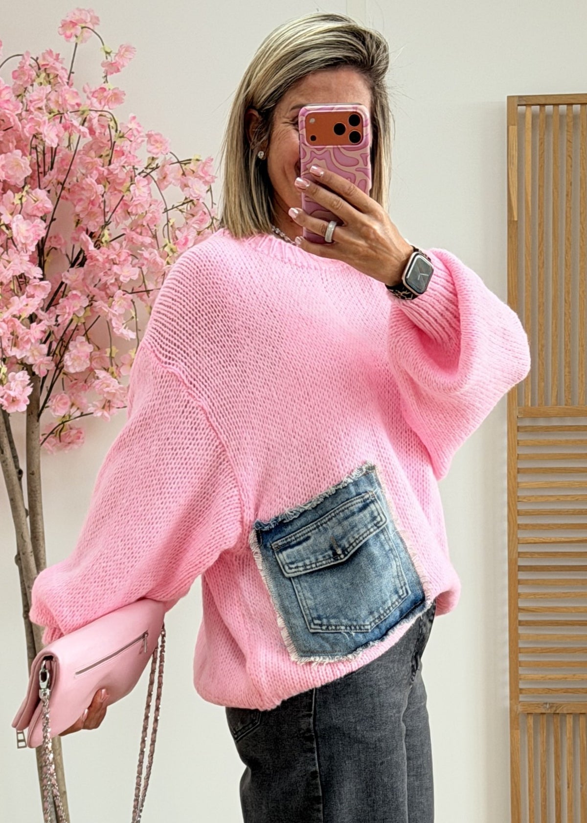 Pull oversize avec poche en jean