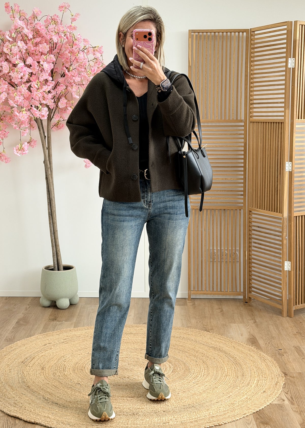 Gilet veste kaki à capuche noire amovible