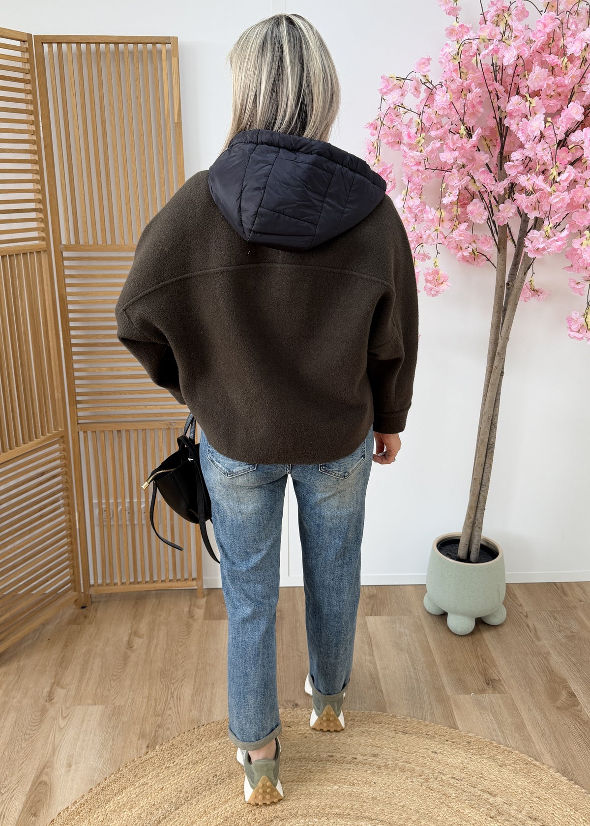 Gilet veste kaki à capuche noire amovible