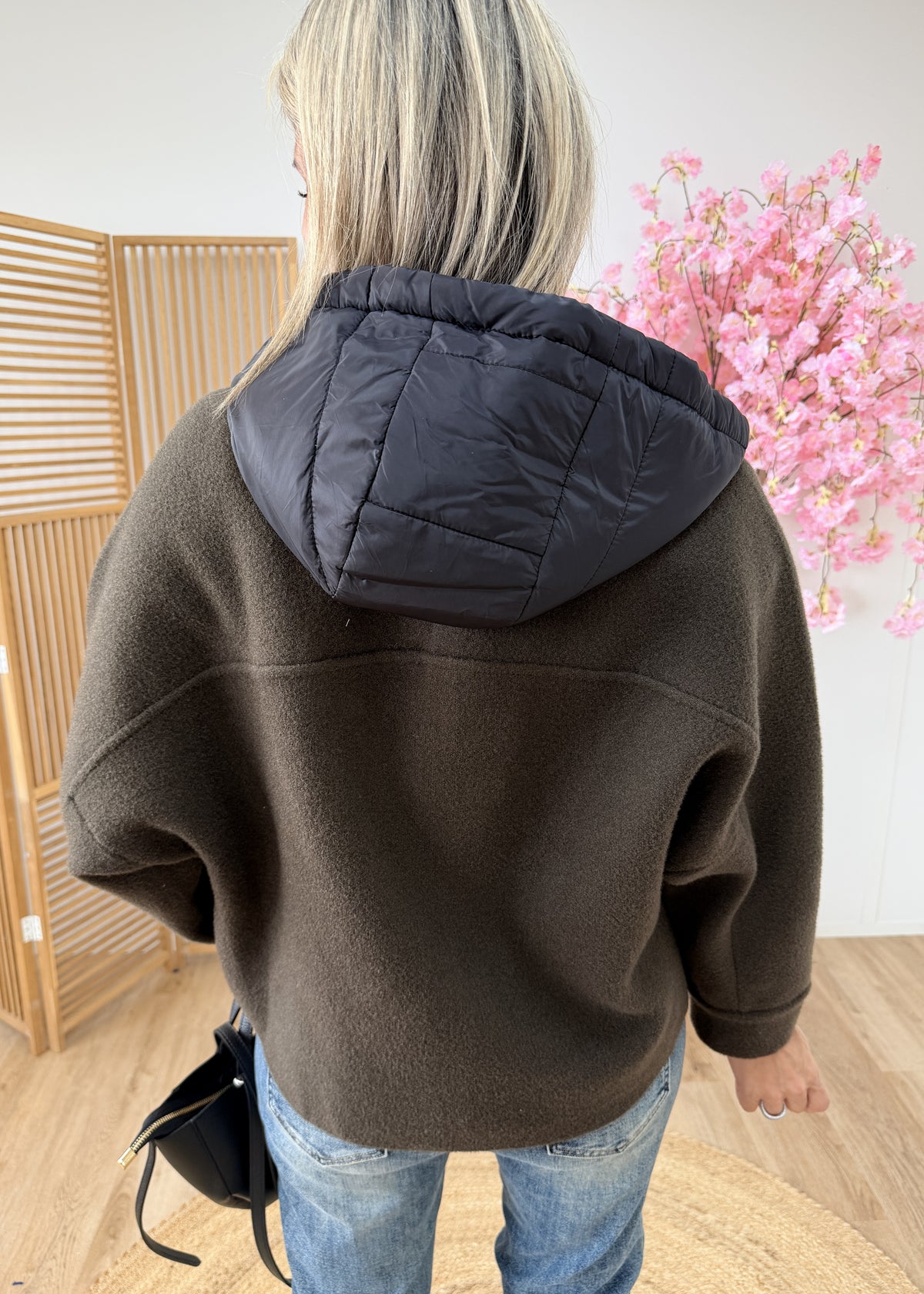 Gilet veste kaki à capuche noire amovible