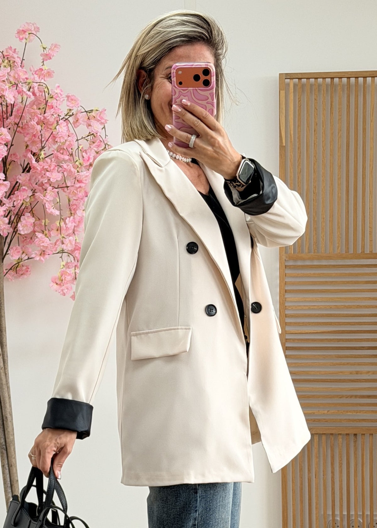 Blazer à revers en simili cuir