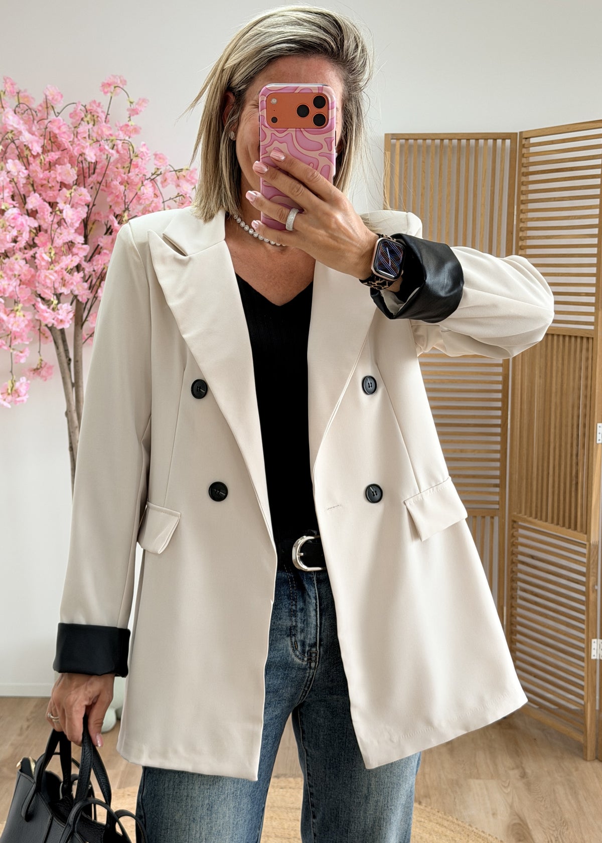 Blazer à revers en simili cuir