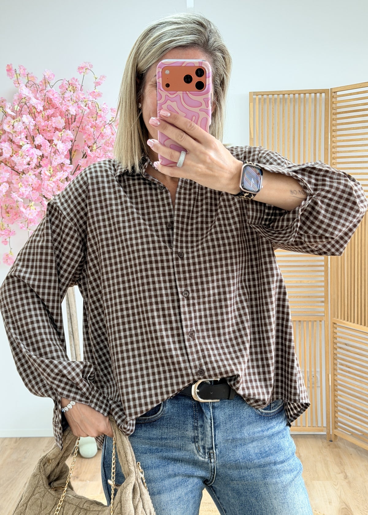 Chemise à carreaux marron