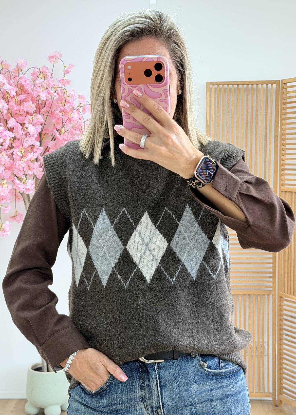 Pull sans manches losanges