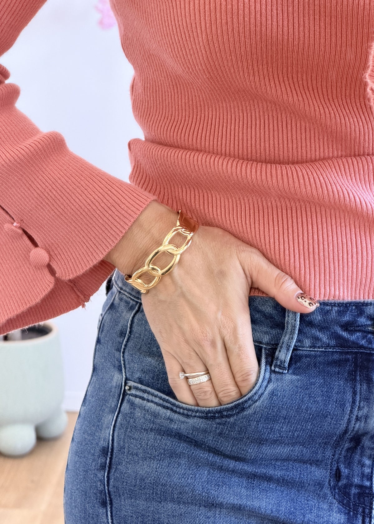Bracelet jonc maille dorée en acier inoxydable