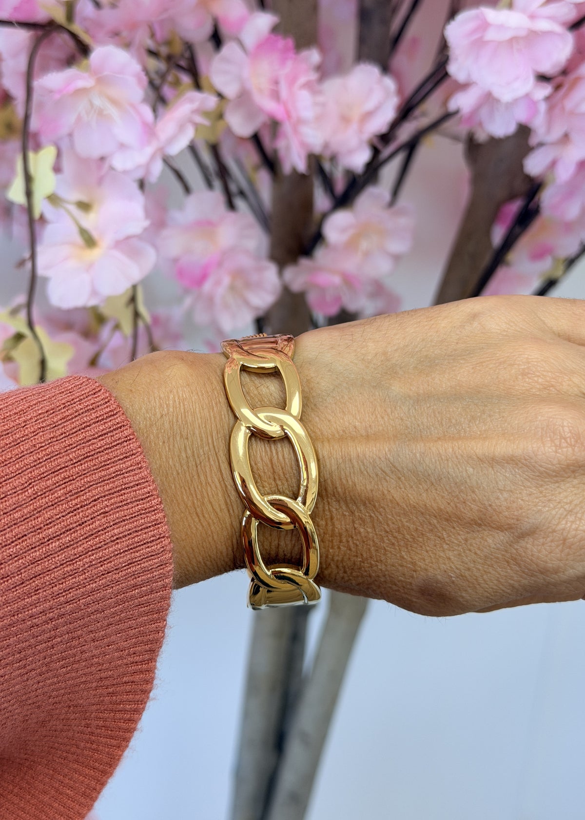 Bracelet jonc maille dorée en acier inoxydable