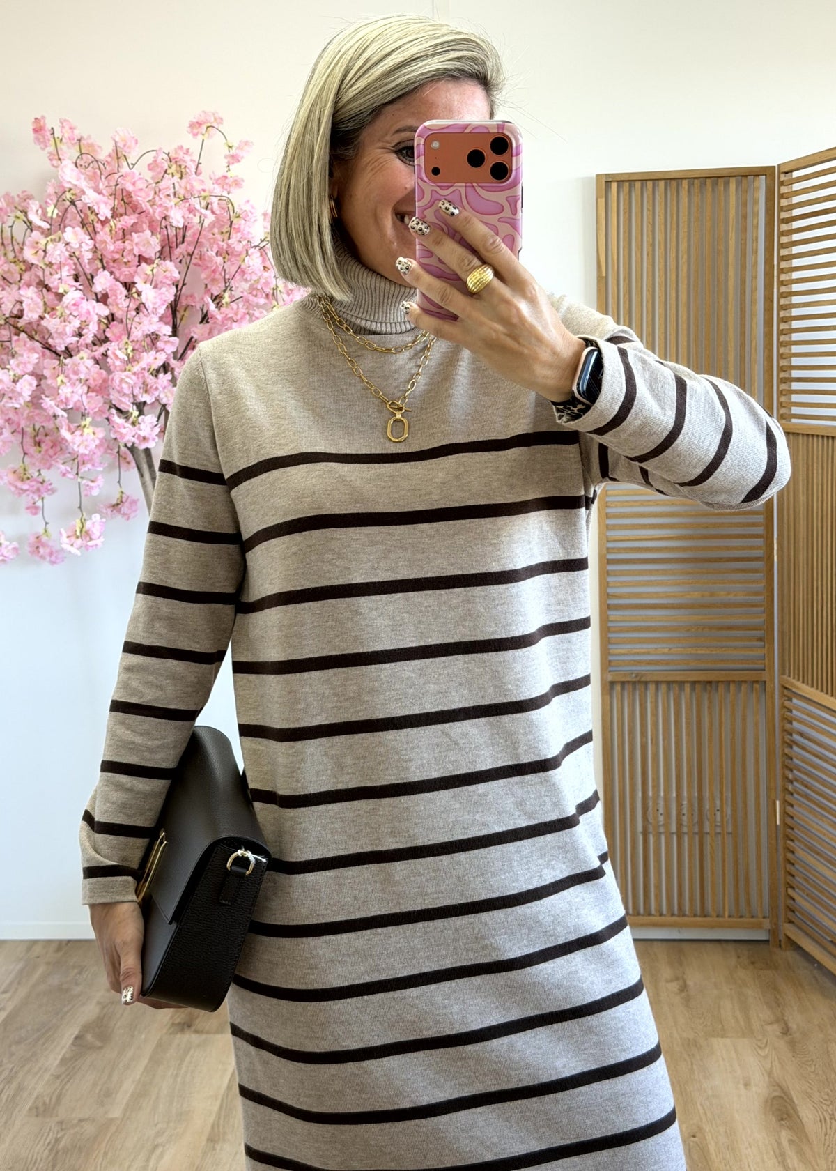 Robe marinière mi-longue beige et chocolat
