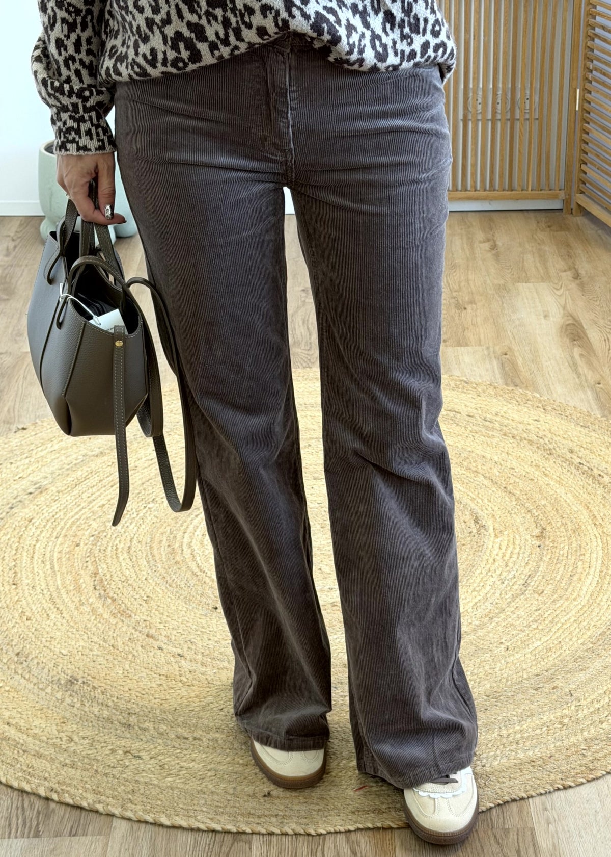 Jean Wide Leg Velours Taille Mi-Haute
