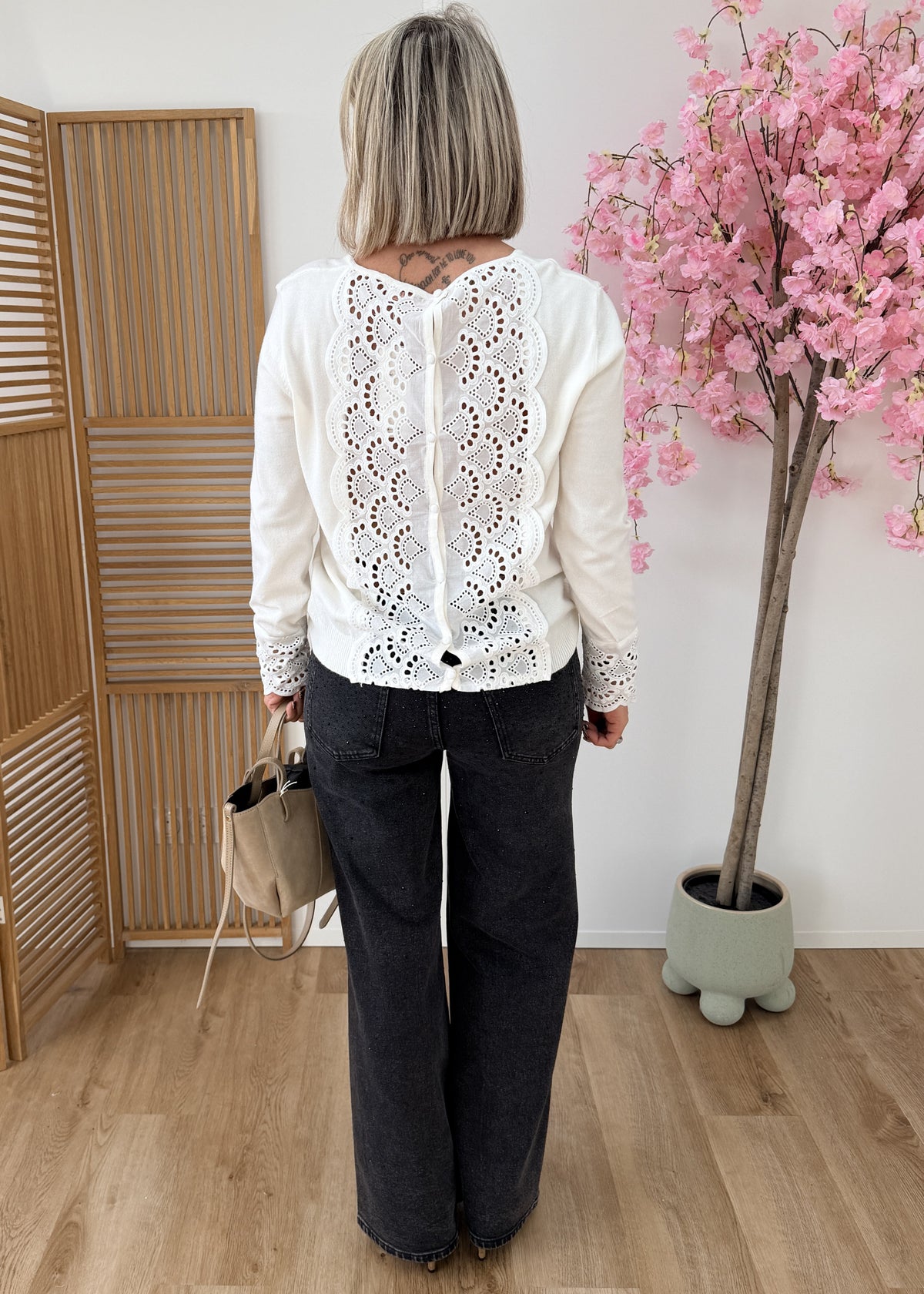 Jean wide leg à strass – Taille haute
