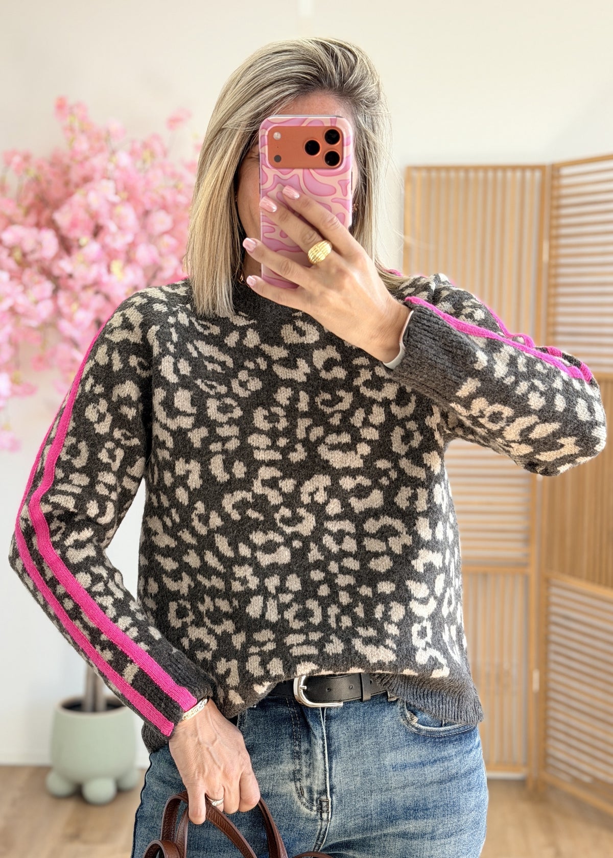 Pull léopard à manches colorées - Made in Italy
