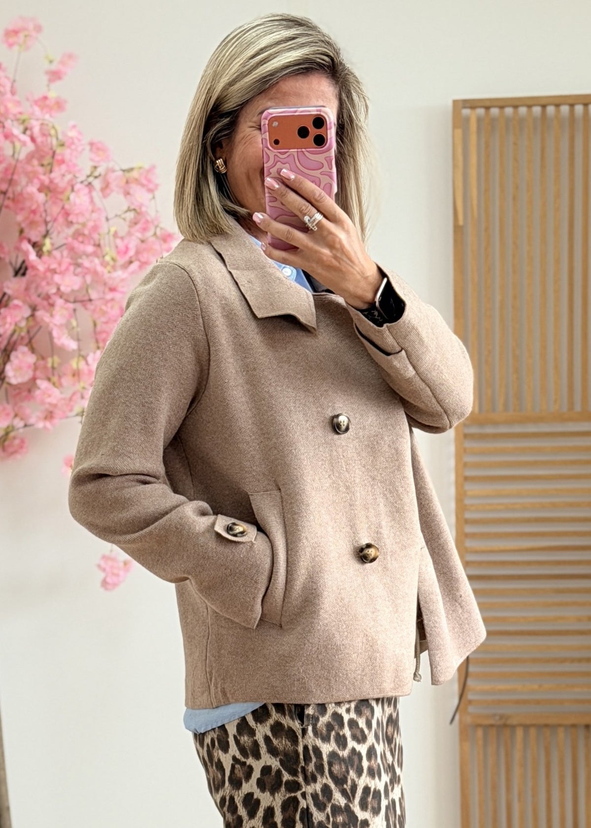 Gilet veste camel à boutons bois