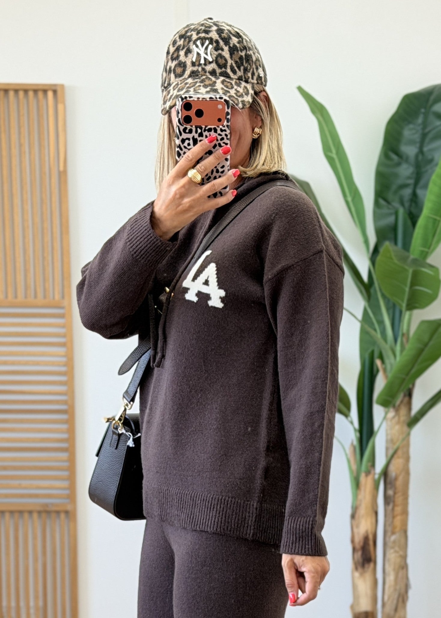 Ensemble Pantalon Taille Haute Élastique en Maille avec Sweat Capuche Assorti