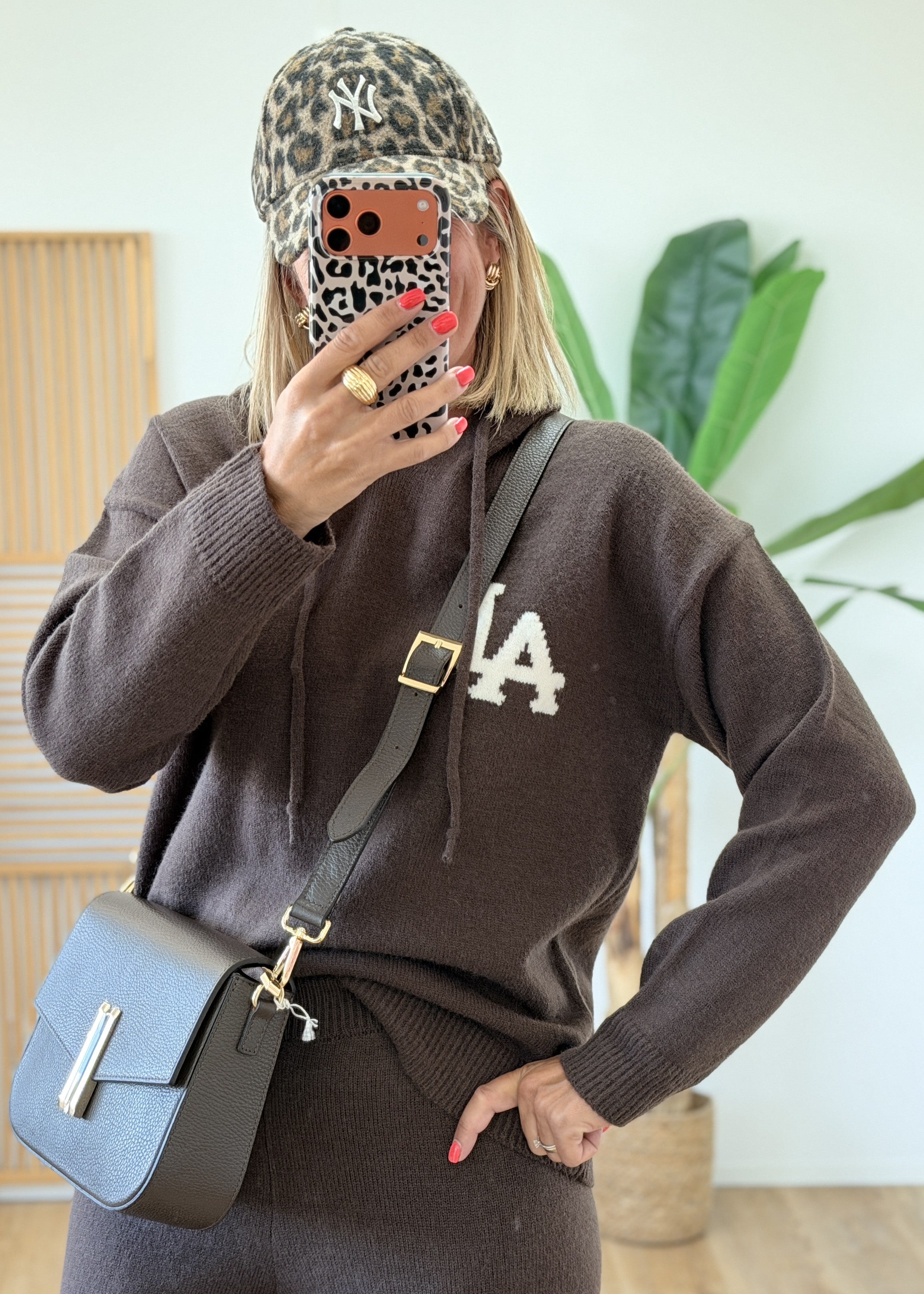 Ensemble Pantalon Taille Haute Élastique en Maille avec Sweat Capuche Assorti