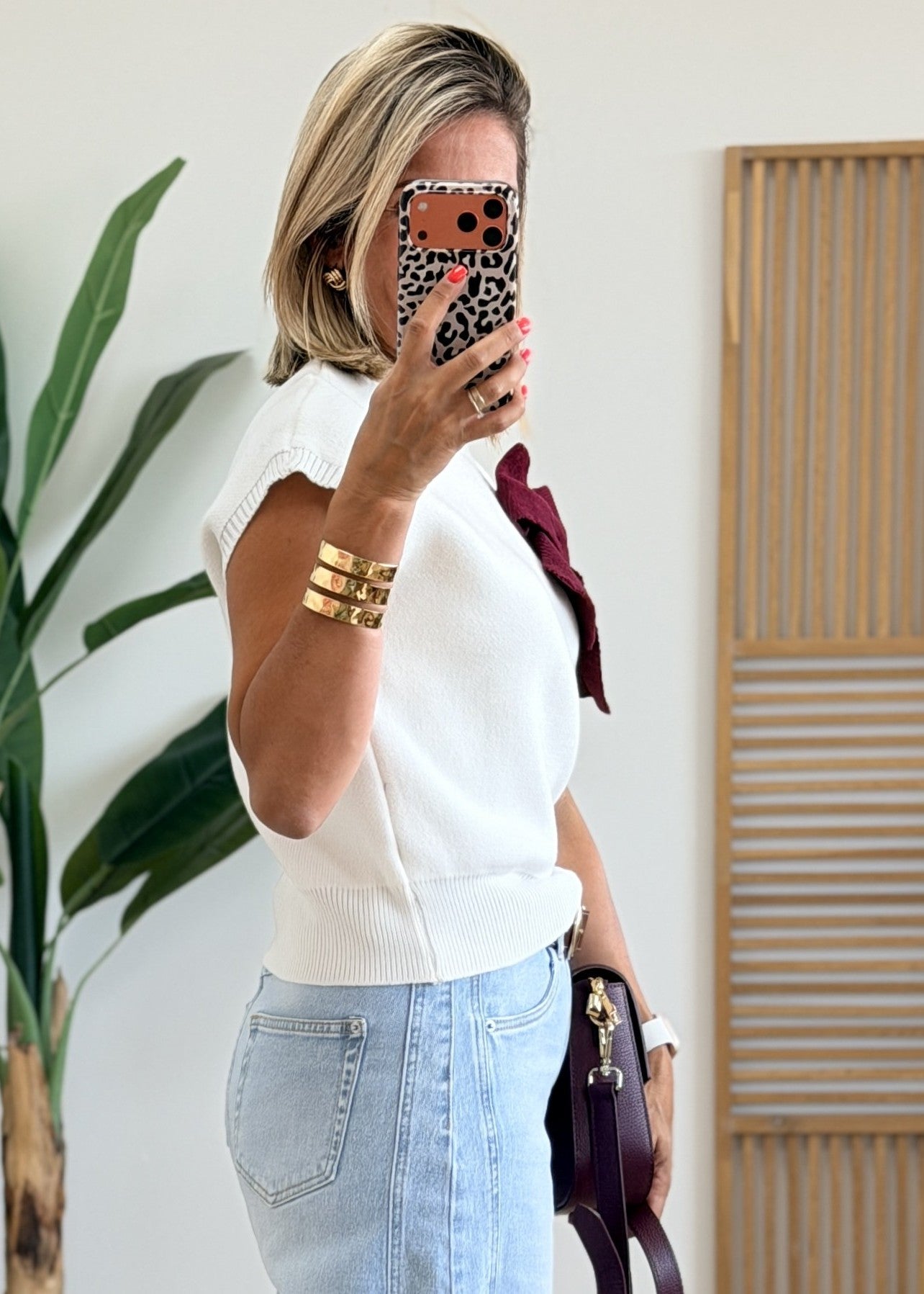 Pull Doux avec Nœud Bordeaux