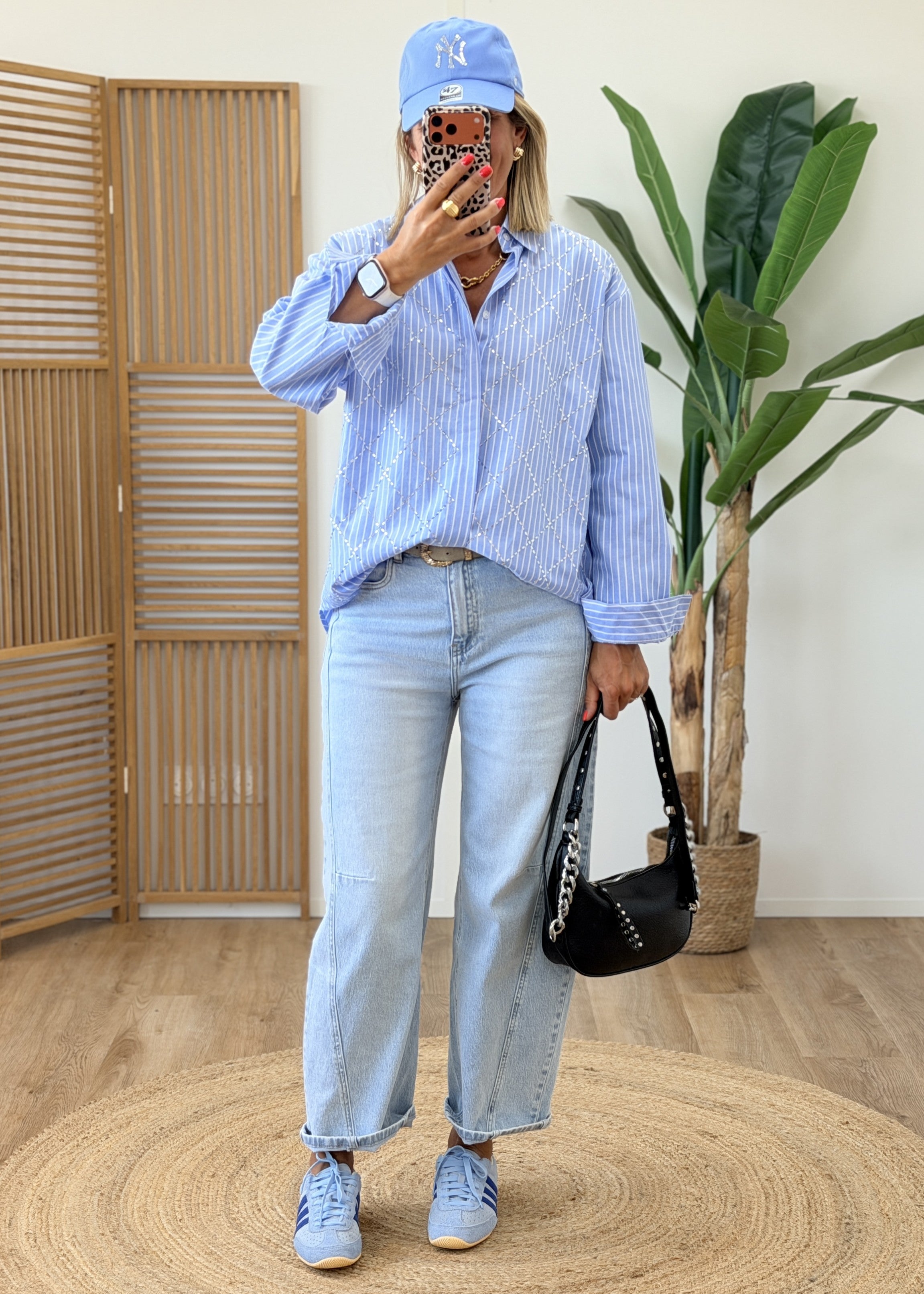 Chemise Oversize Strass Bleue