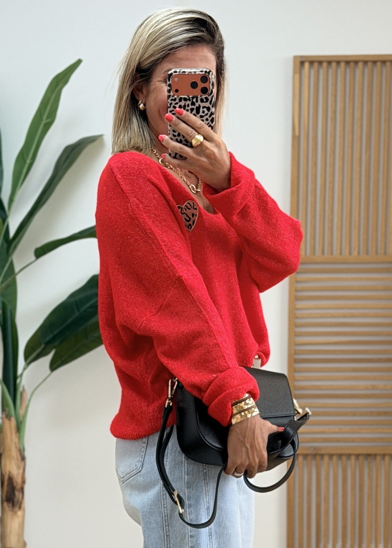 Pull Très Doux avec Cœur Léopard