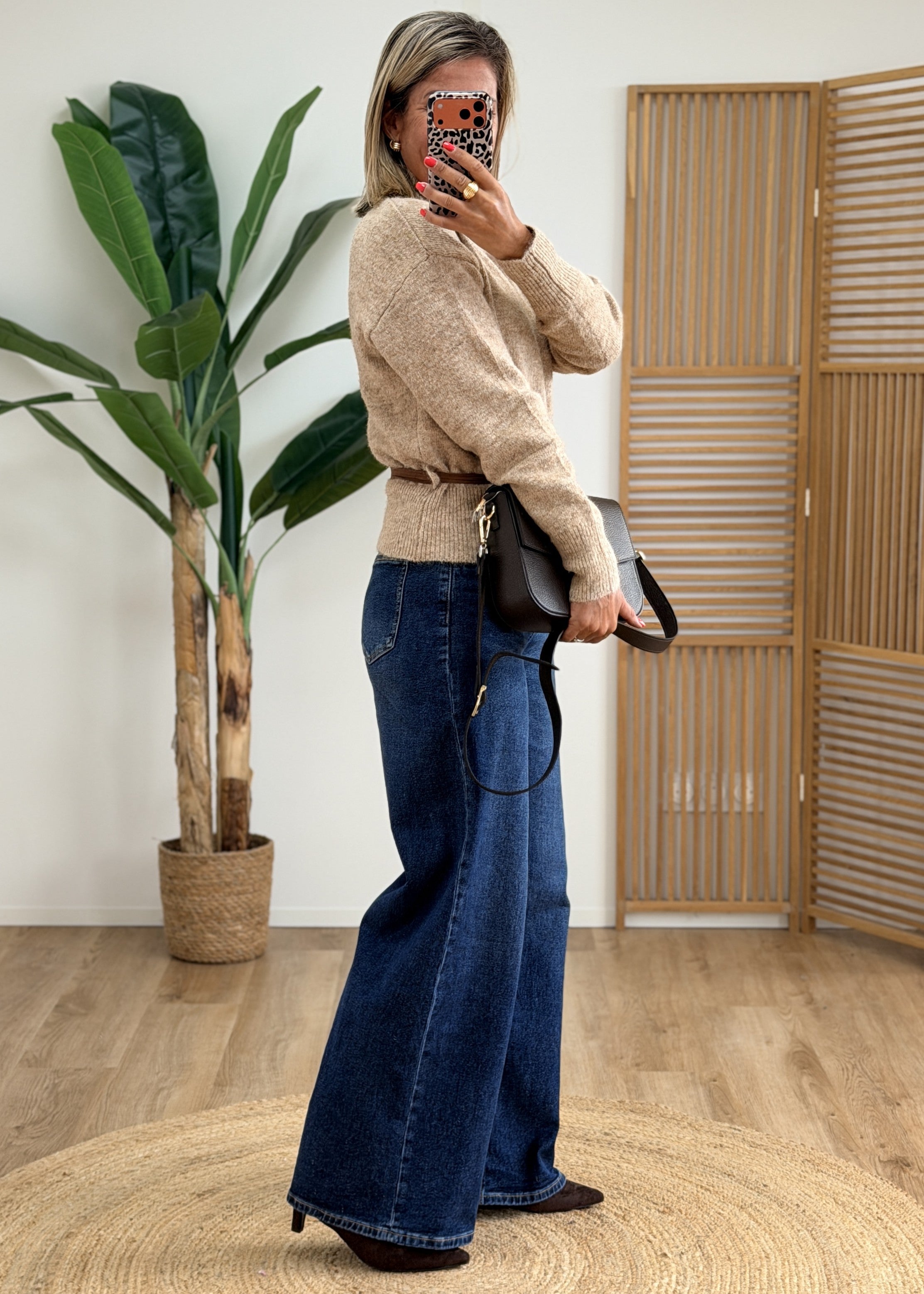 Pull col montant avec ceinture amovible en suédine