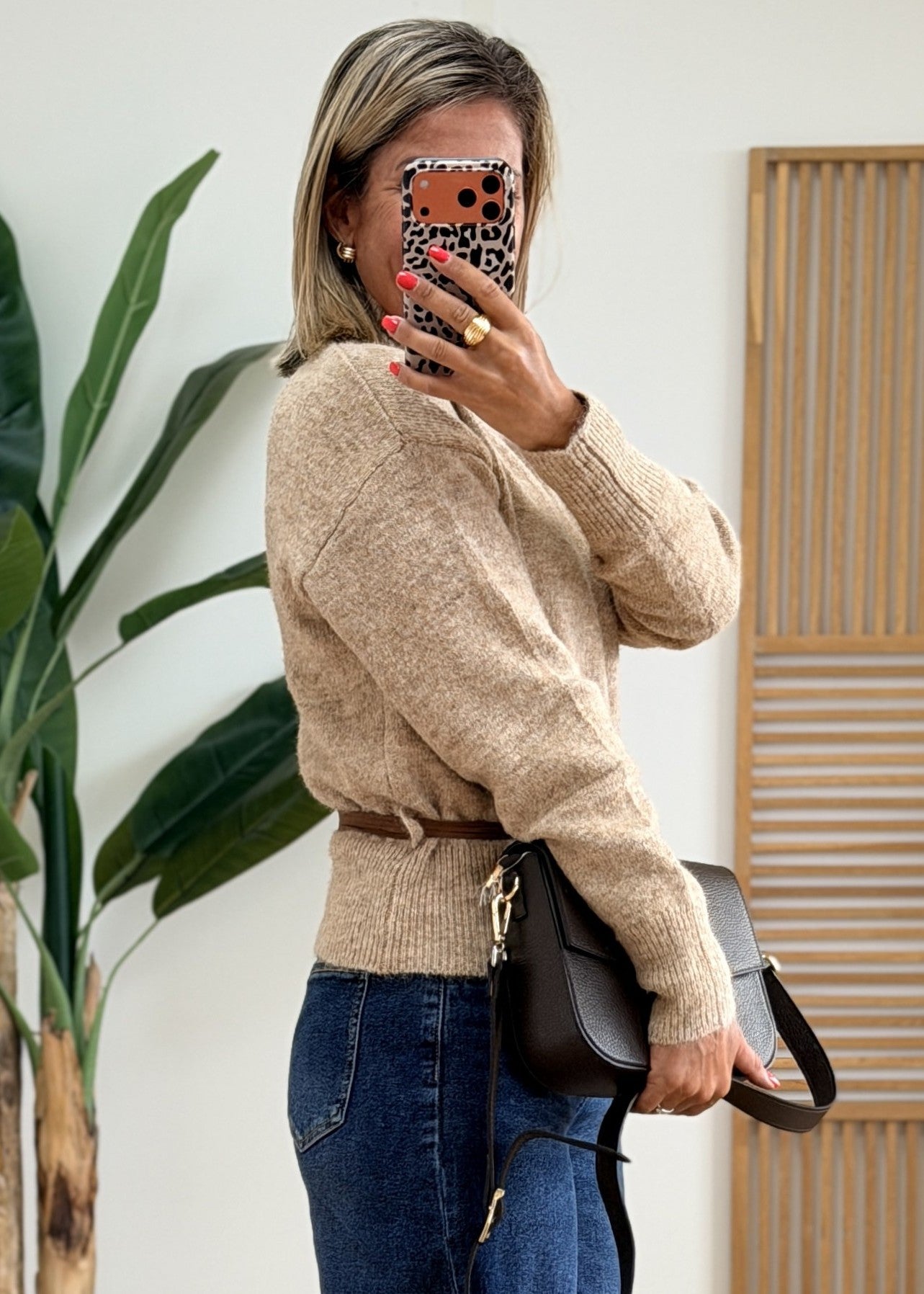 Pull col montant avec ceinture amovible en suédine