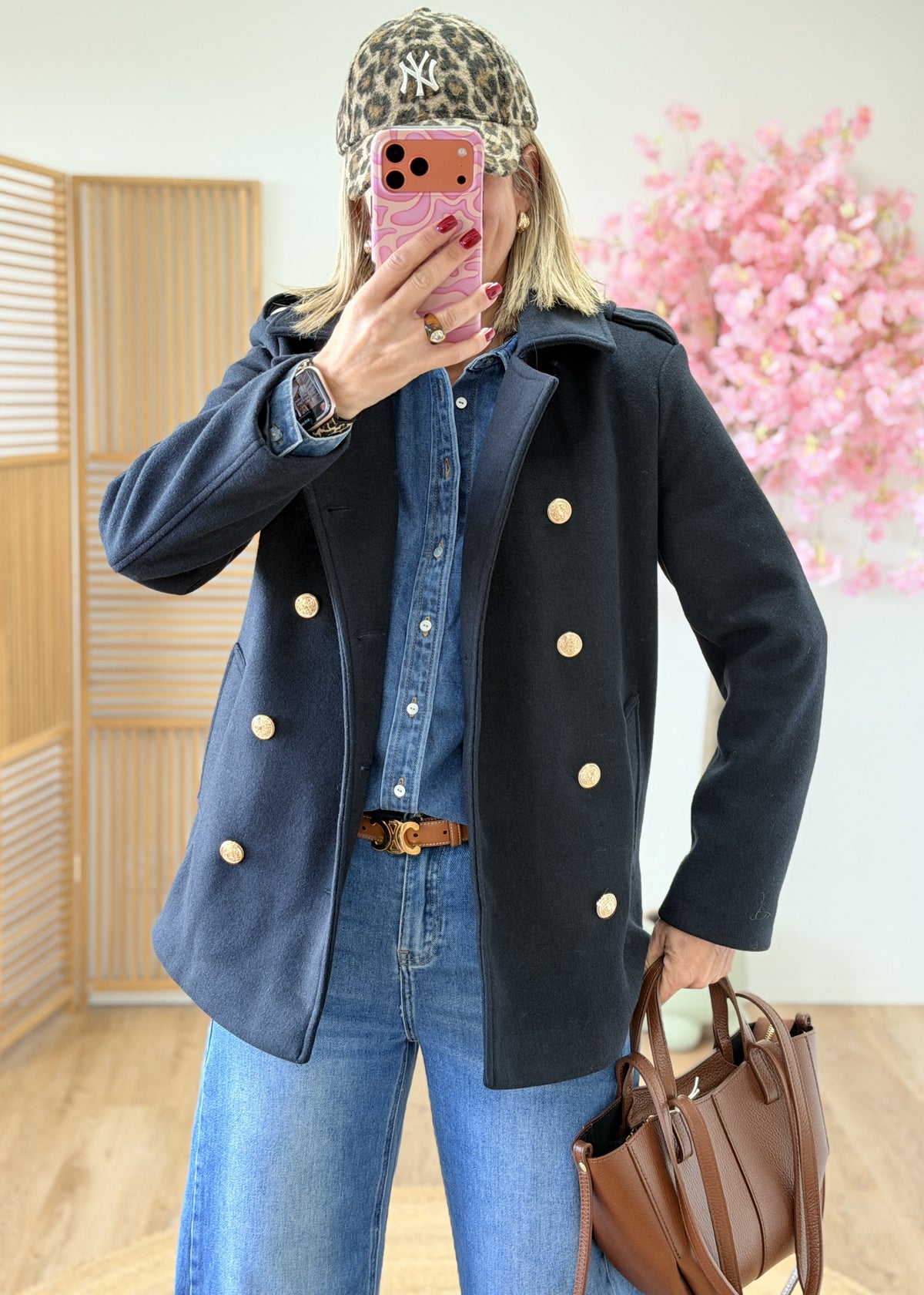 Manteau esprit caban à boutons dorés