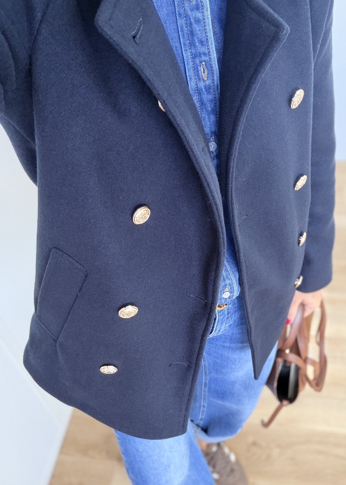 Manteau esprit caban à boutons dorés