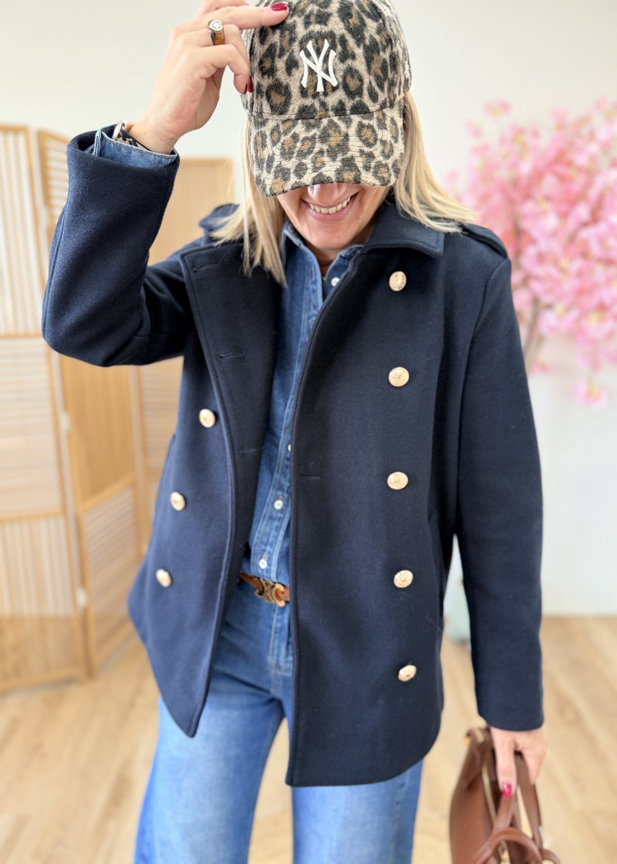 Manteau esprit caban à boutons dorés