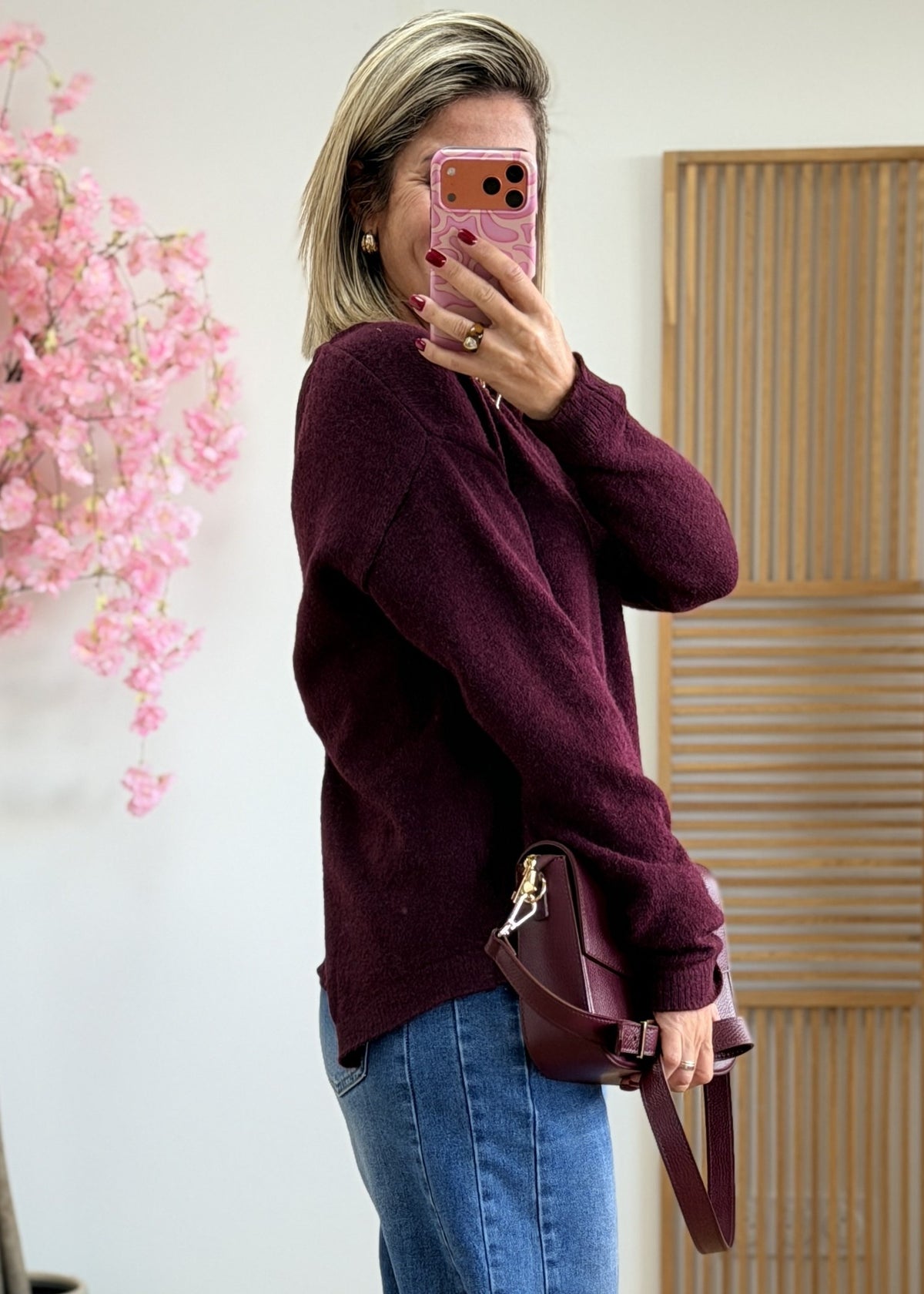 Pull dos croisé en dentelle – Bordeaux