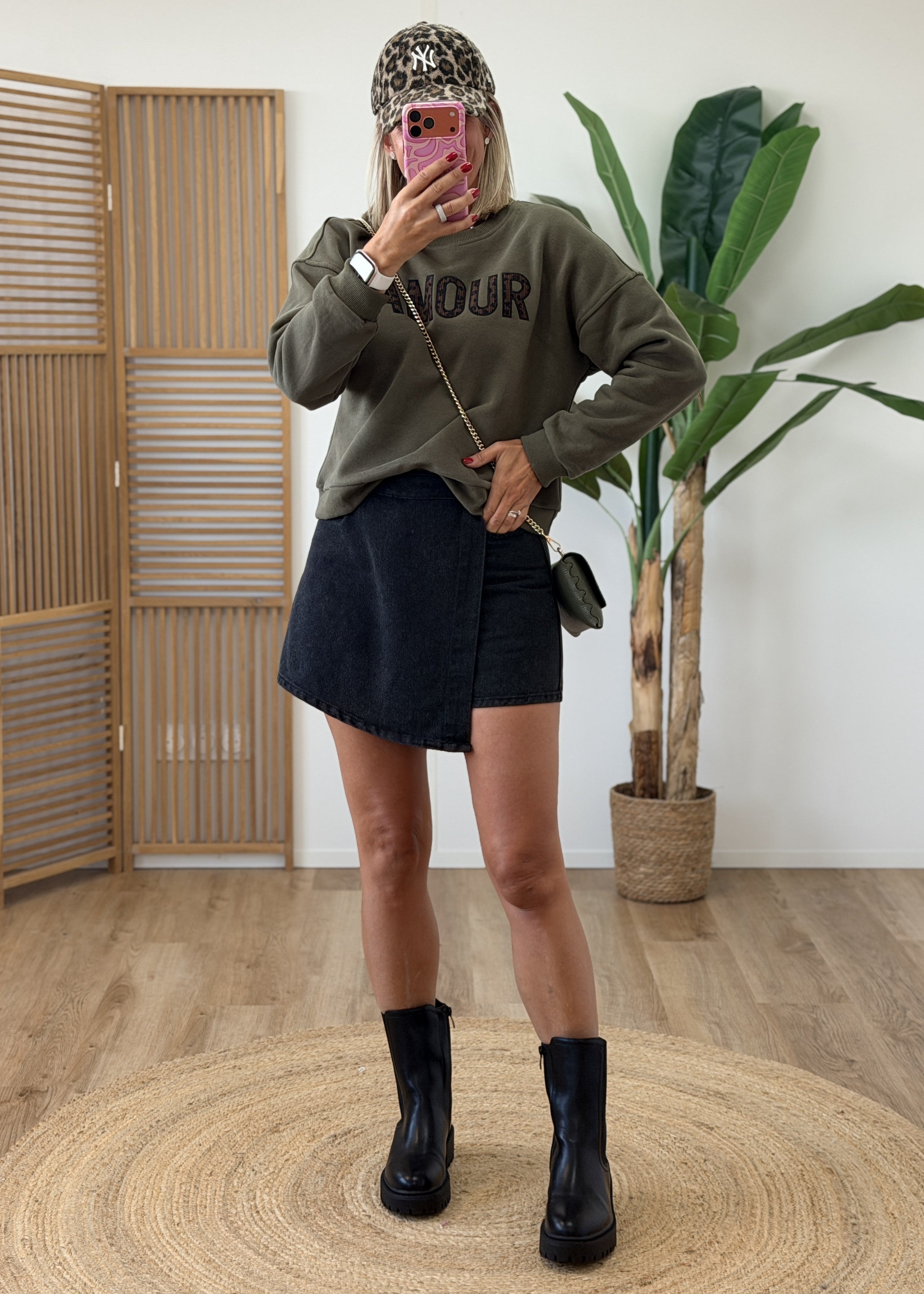 Jupe short noire taille haute - 100% Coton