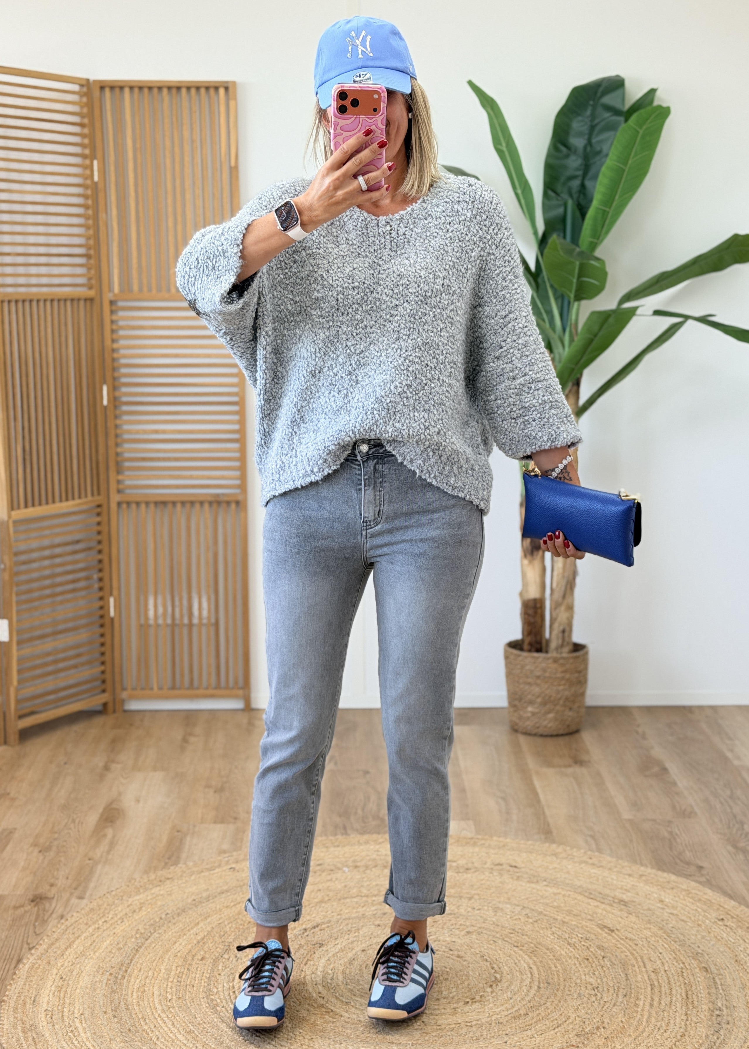 Jean Mom Fit Gris Taille Haute