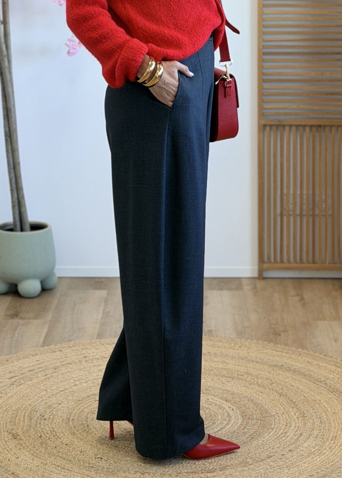 Pantalon à pinces barrel – Taille haute - gris