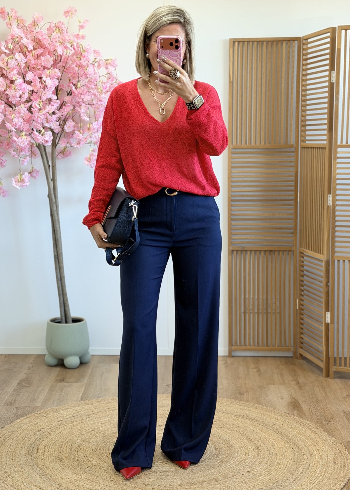 Pantalon à pinces marine – Taille haute