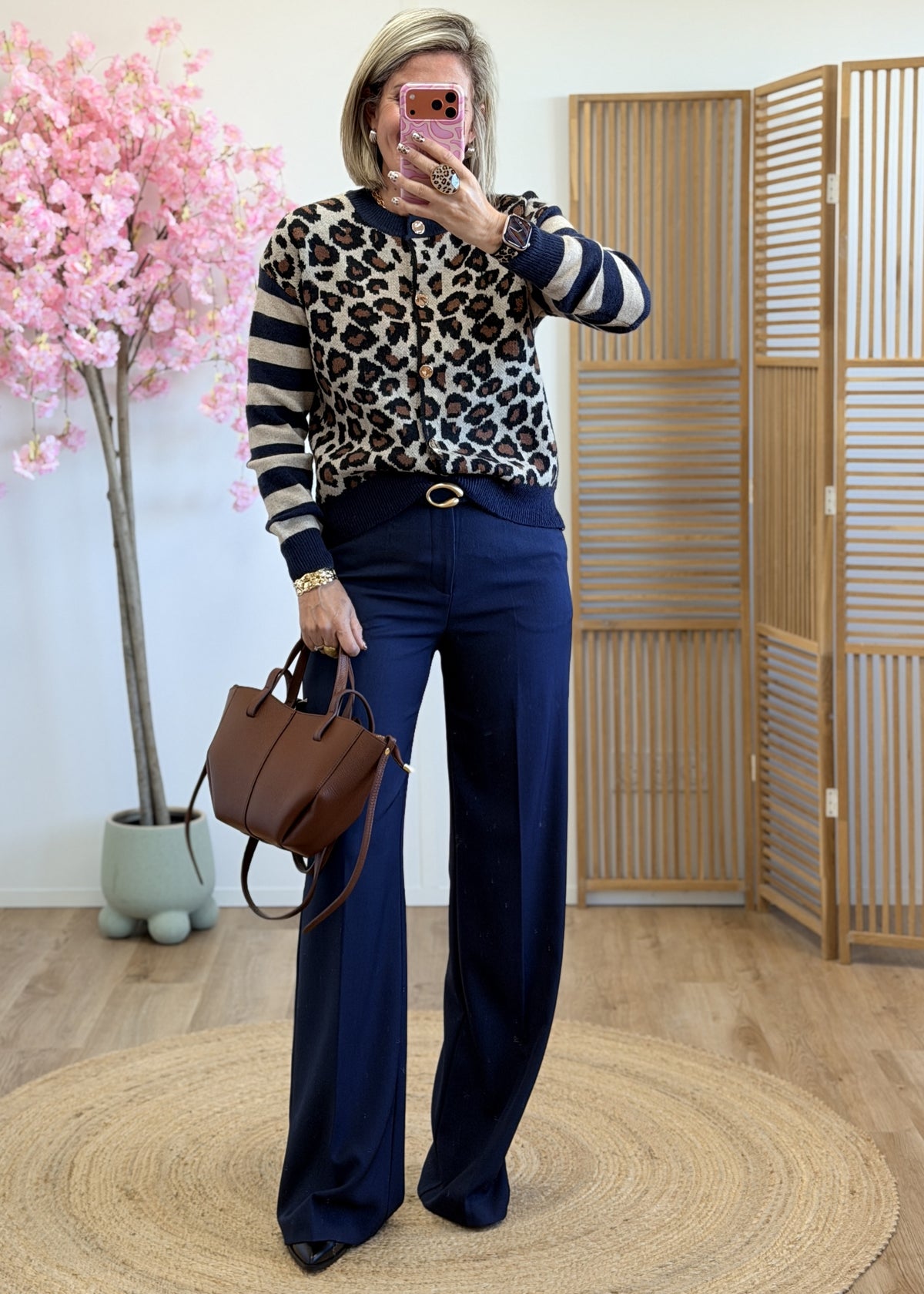 Pantalon à pinces marine – Taille haute