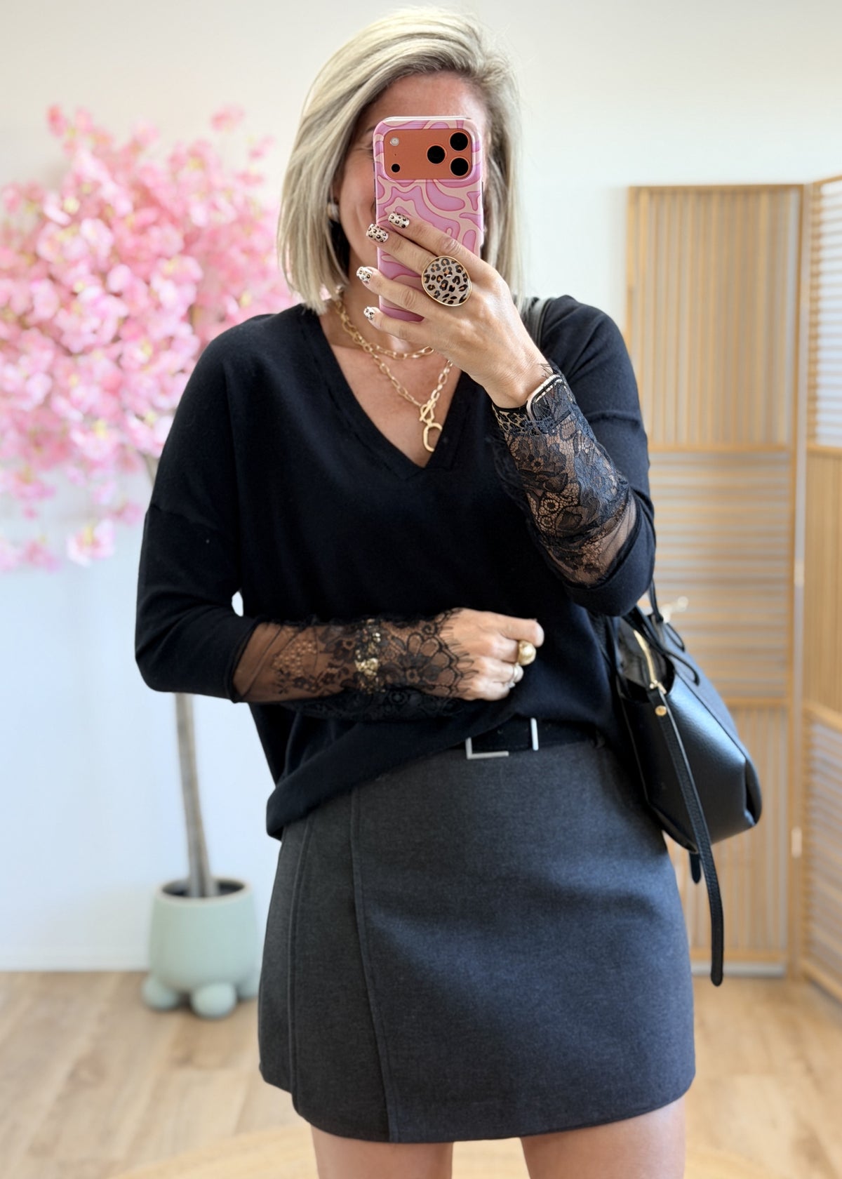 Jupe-short en lainage ceinturée taille haute