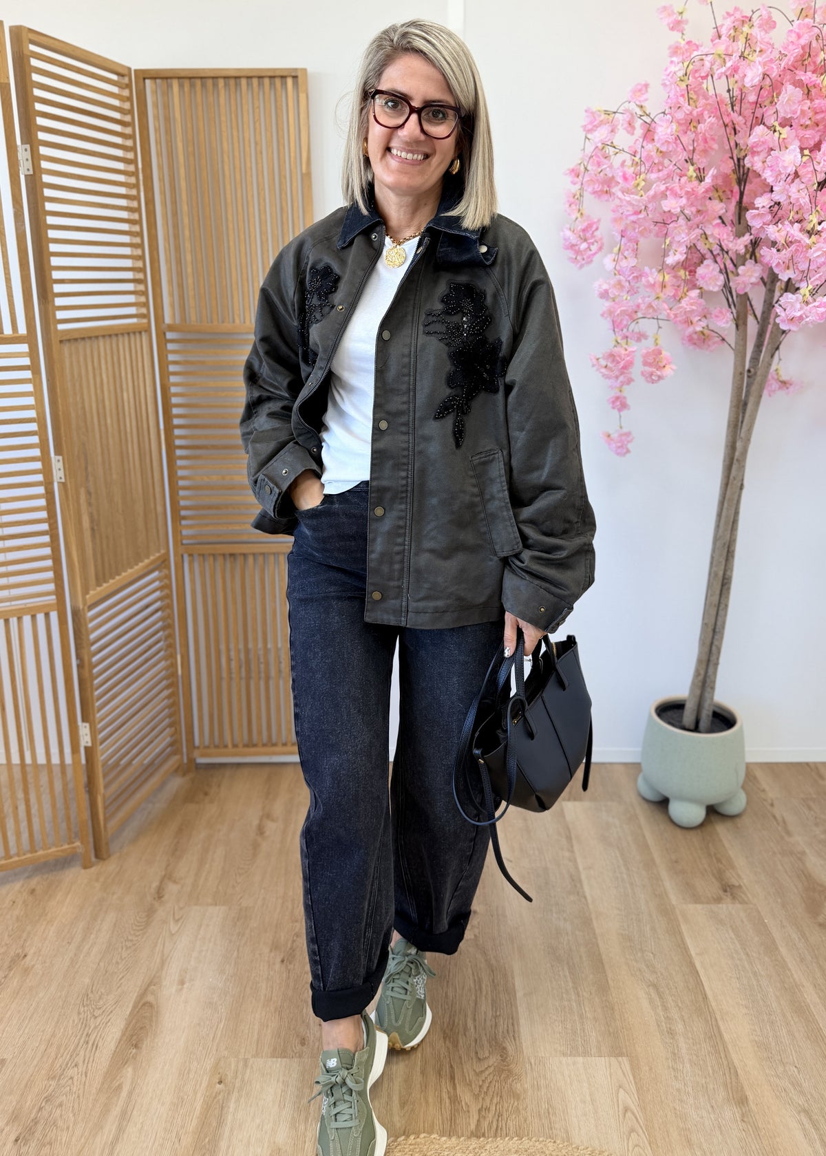 Veste cavalière kaki à sequins