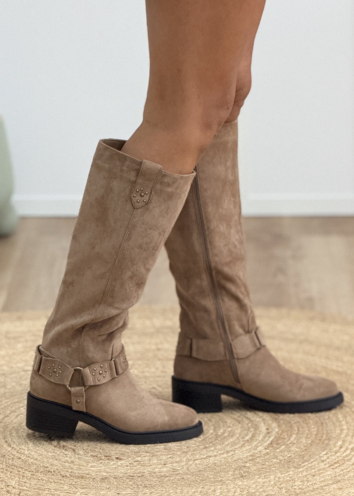 Bottes motardes effet daim à zip intérieur