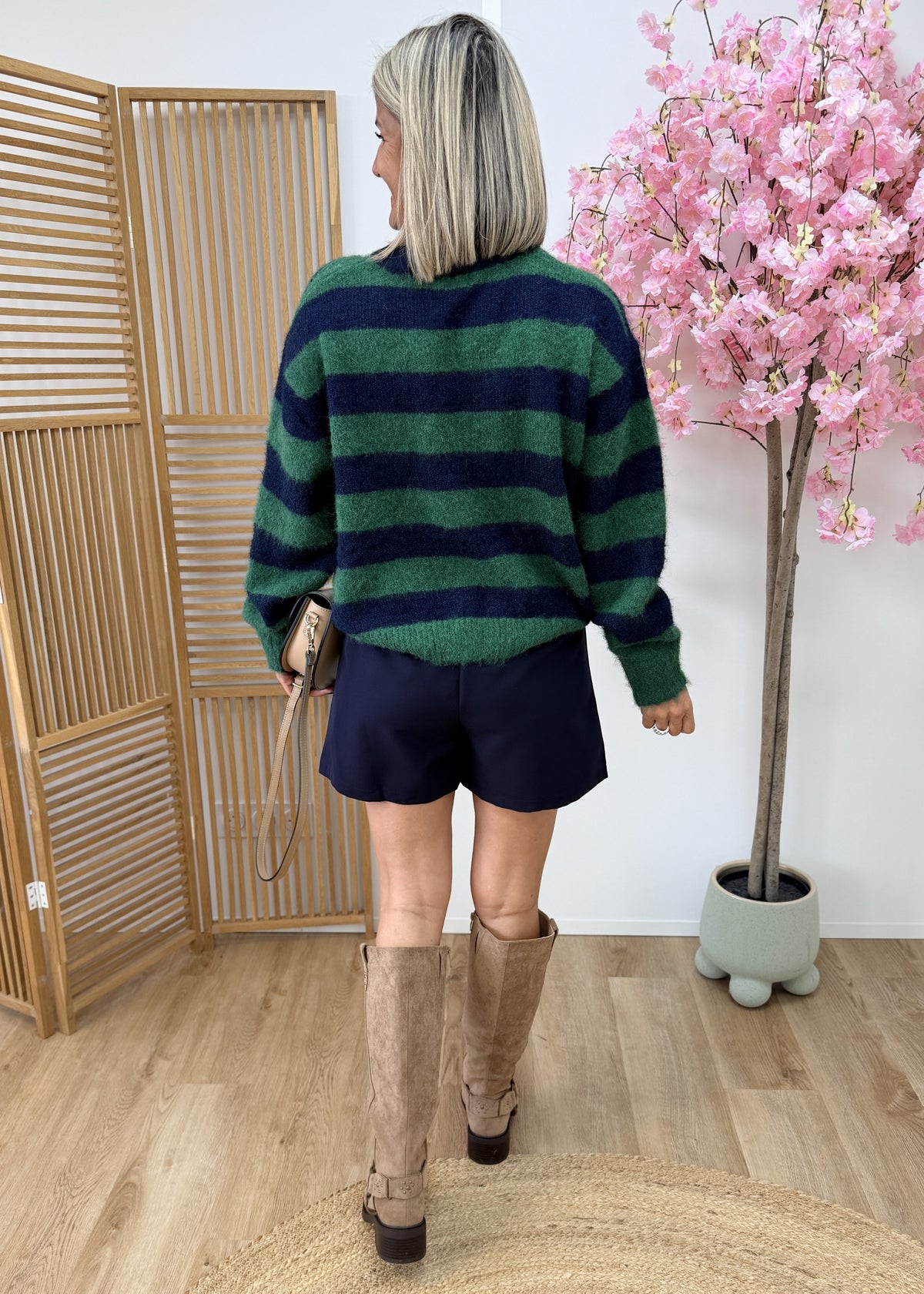 Pull rayé très doux marine et vert