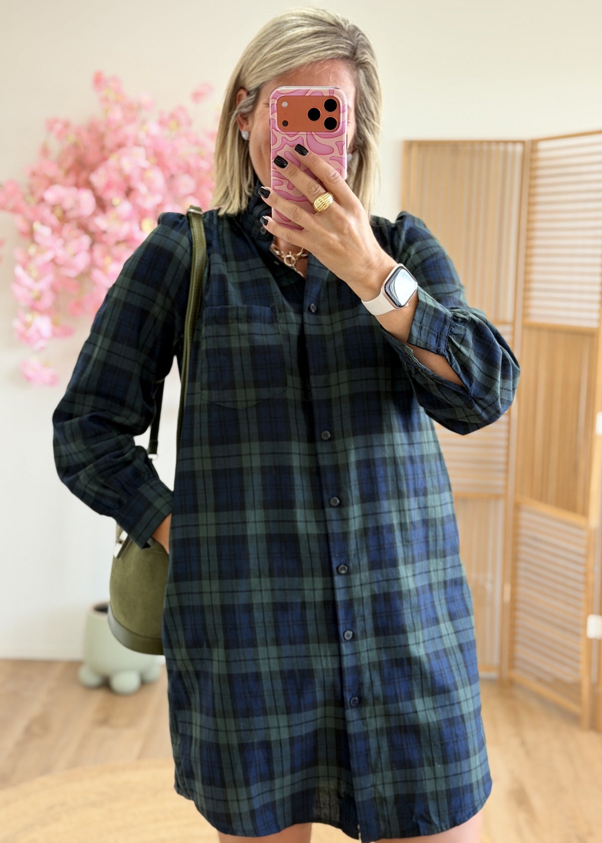 Robe chemise à carreaux écossais avec poches