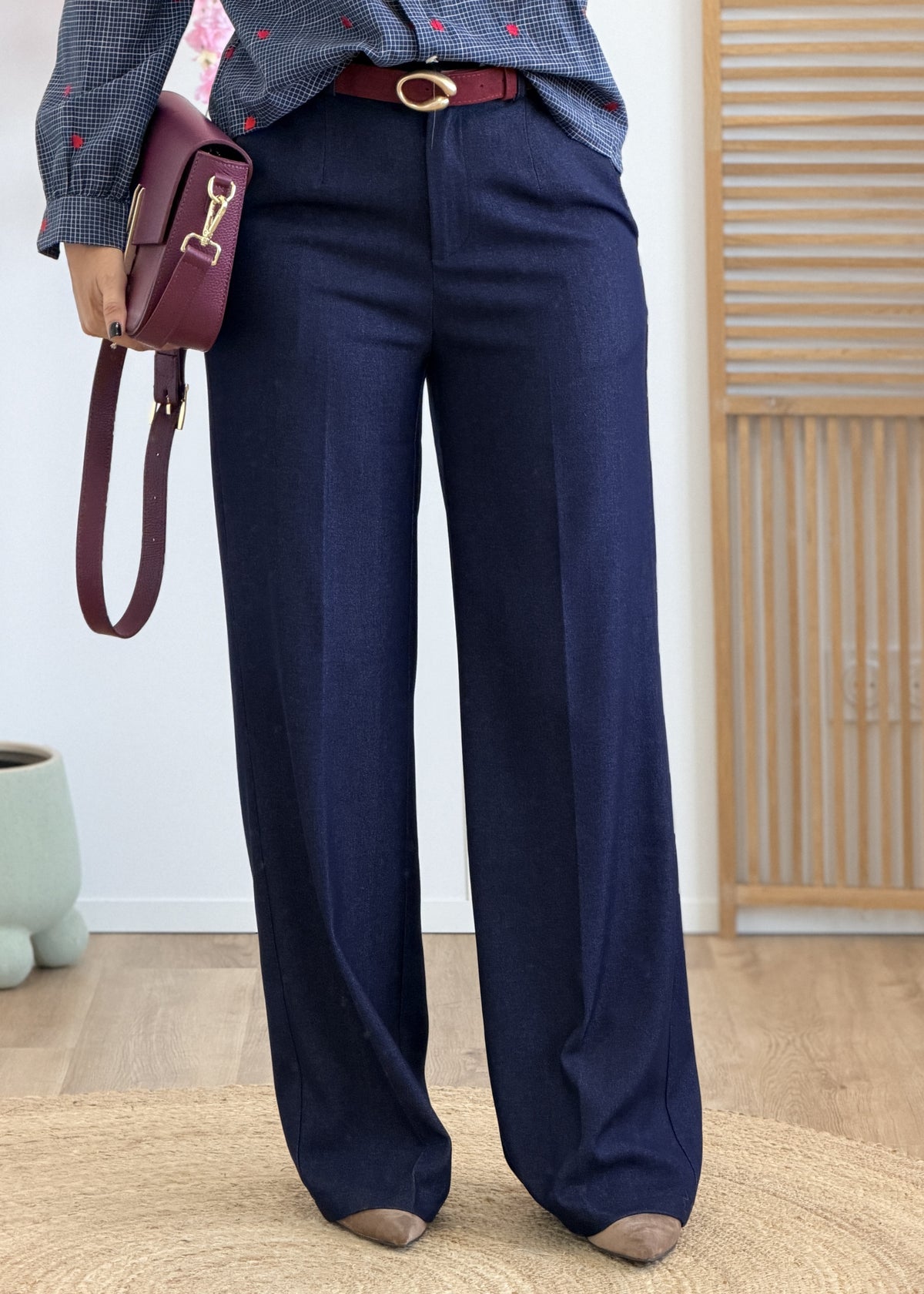 Pantalon à pinces bleu brut taille haute