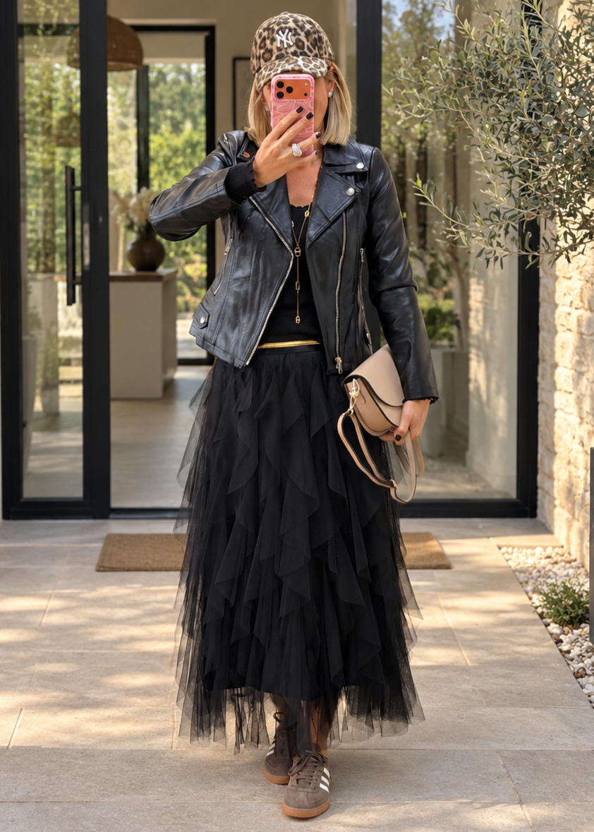 Jupe en tulle doublée à bande dorée